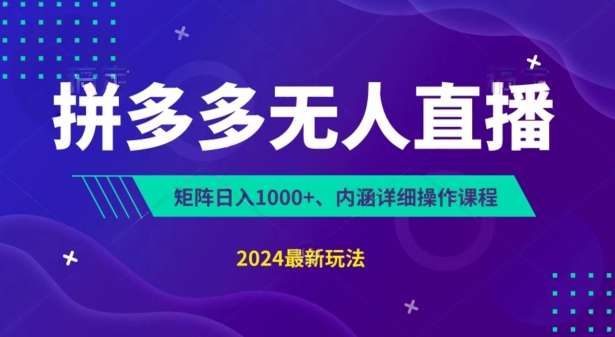 拼多多无人直播不封号，0投入3天必起无脑挂机日入1k+_在线视频课程下载-51分享网