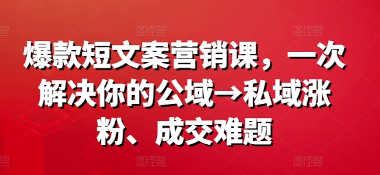 爆款营销文案课，一次解决你的公域→私域涨粉、成交难题_在线视频课程下载-51分享网