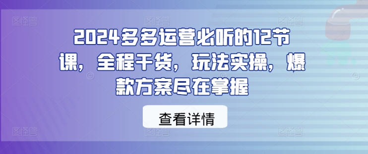 2024多多运营必听的12节课，全程干货，玩法实操，爆款方案尽在掌握_在线视频课程下载-51分享网