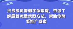 拼多多运营必学体系课,带你了解最新流量获取方法、帮助你降低推广成本_在线视频课程下载-51分享网