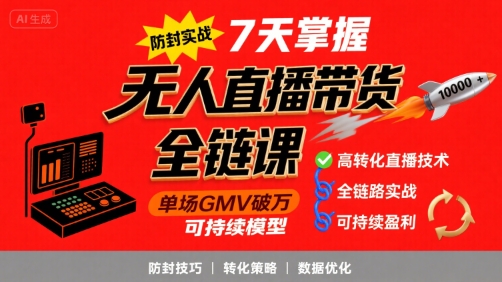 李哥·无人直播带货全链防封实战课，7天掌握高转化直播技术，实现单场GMV破万可持续模型_在线视频课程下载-51分享网