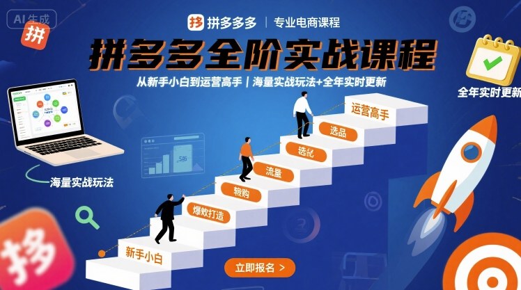 大炮拼多多全阶实战课程，从新手小白到运营高手，海量实战玩法+全年实时更新【2025年9月更新】_在线视频课程下载-51分享网