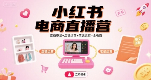 小红书电商直播营，直播带货+店铺运营+笔记运营=全电商_在线视频课程下载-51分享网