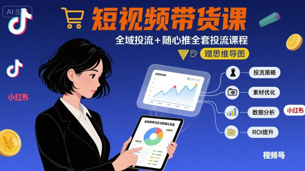 最新短视频带货课，全域投流+随心推全套投流课程+思维导图_在线视频课程下载-51分享网
