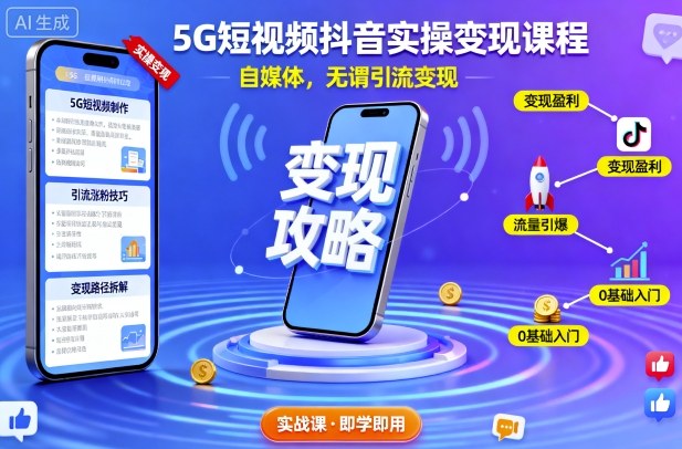 5G短视频抖音实操变现课程，自媒体，无谓引流变现_在线视频课程下载-51分享网