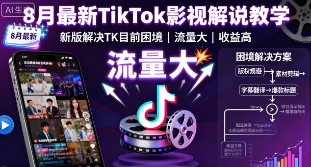 8月最新TikTok影视解说教学，新版解决TK目前困境，流量大，收益高_在线视频课程下载-51分享网