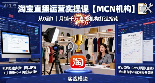 淘宝直播运营实操课【MCN机构】，从0到1做一家月销千W的直播机构_在线视频课程下载-51分享网