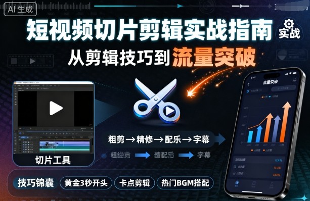 短视频切片剪辑实战指南，从剪辑技巧到流量突破_在线视频课程下载-51分享网